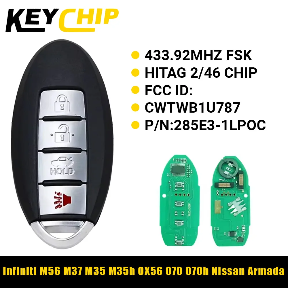 

KC CWTWB1U787 Удаленный смарт-ключ 433 МГц для Nissan Armada Infiniti M35 Q70 M37 M56 QX56 Q70 PCF7952A HITAG 2 46 ЧИП 285E3-1LP0C