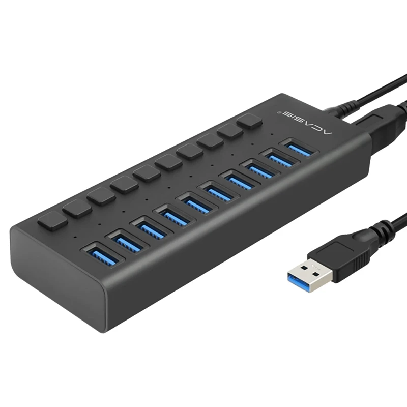 

Адаптер ACASIS 10-Port USB 3,0 из алюминиевого сплава, независимый переключатель, внешний источник питания 5 Гбит/с, стандартный конвертер