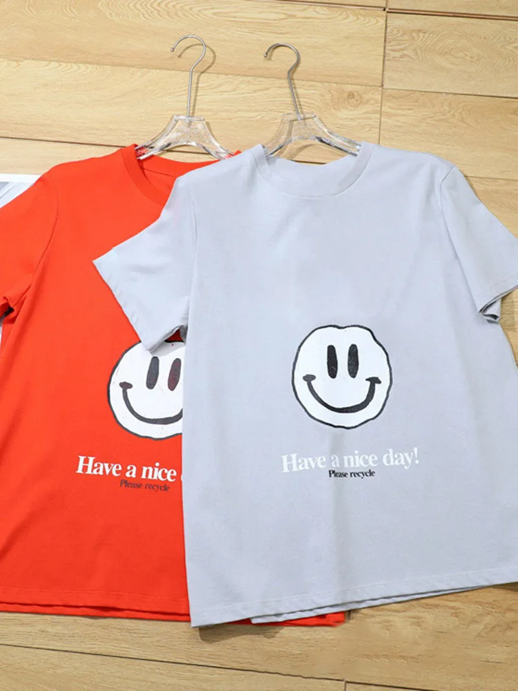 

Новинка Весна 2022, футболка с круглым вырезом и принтом улыбающегося лица, повседневная женская футболка с коротким рукавом