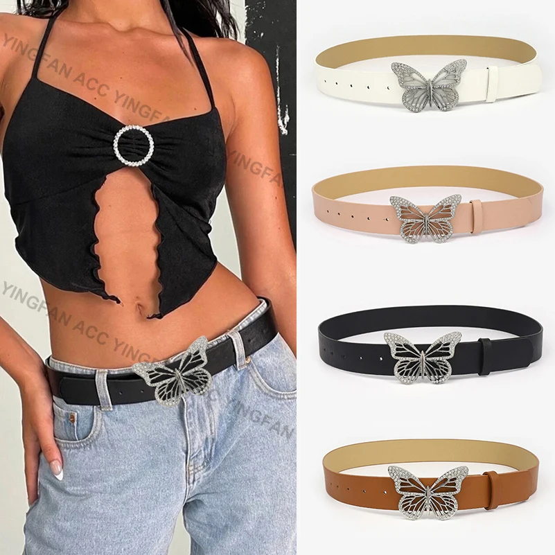 

2 Pcs Women Pu Leather Belt for Jeans Pants Dress Waist Belt with Silver Butterfly Buckle for Women Girls