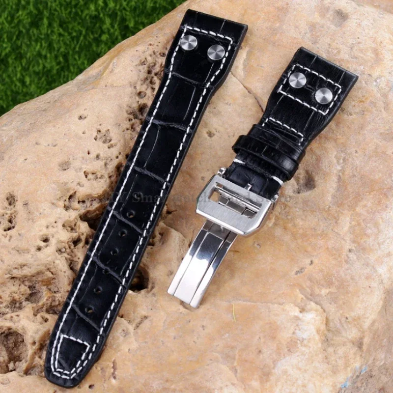 Фото Ремешок из натуральной кожи для IWC Pilot Series 20 мм 21 мм 22 мм, браслет из воловьей кожи, складная застежка, водонепроницаемый мужской и женский ремешок для часов №4