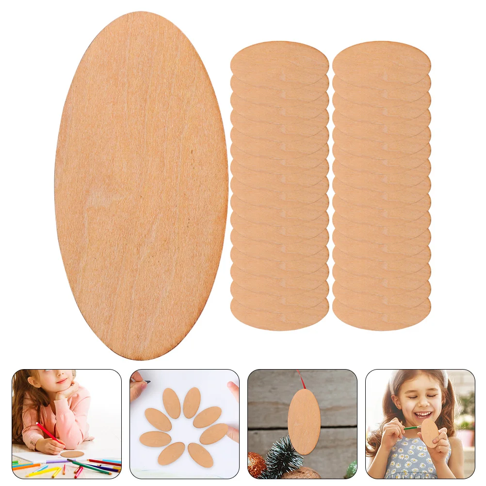

100 Pcs Wooden Tags Oval Chips DIY Unfinished Slice Slices Crafts Blank Ornaments Cutouts