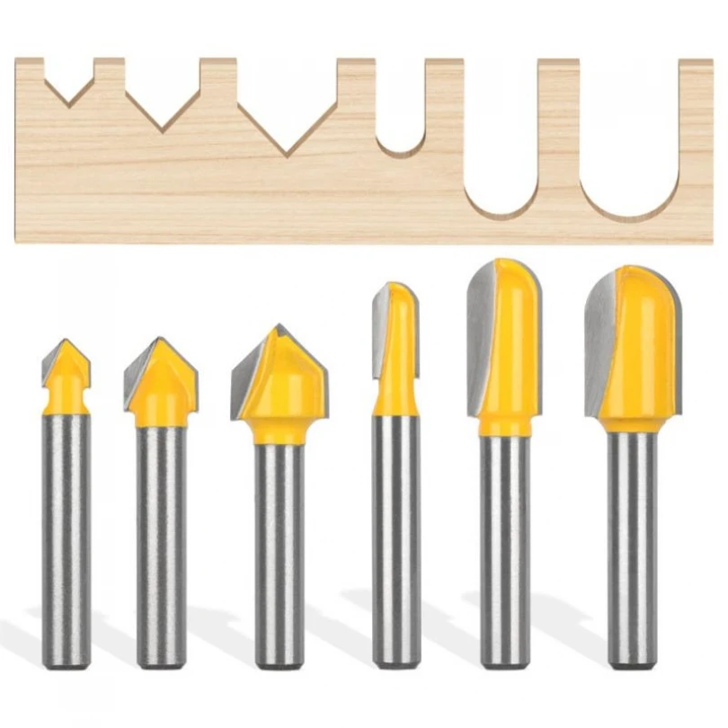 

6pcs/set 1/4inch Shank Carbide Round Nose Groove Router Bits for Woodworking Sign Making Letter Engraving Cutter Set