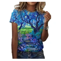 harajuku 3d womens o neck floral print short sleeve casual top oversized loose clothes fashion oil painting