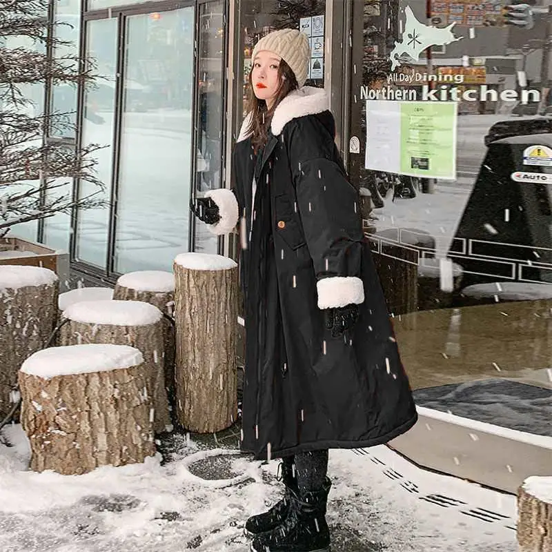 2022 velvet parka cotton coat warm lamb wool loose coat women's Korean version loose new winter midi Ins tool jacket