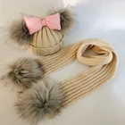 Детская шапка, зимняя шапка для малышей из искусственного меха с бабочкой, плюшевая шапка, Шапка-бини с двойными искусственными ушками, шапка для девочек, аксессуары