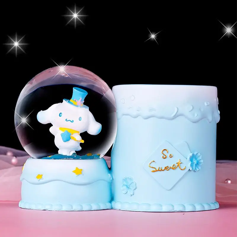 

New Cinnamoroll Anime Peripherals Kawaii Cute Cartoon Pen Holder Storage Box Glass Ball Creative Desktop Decoration Holiday Gift
