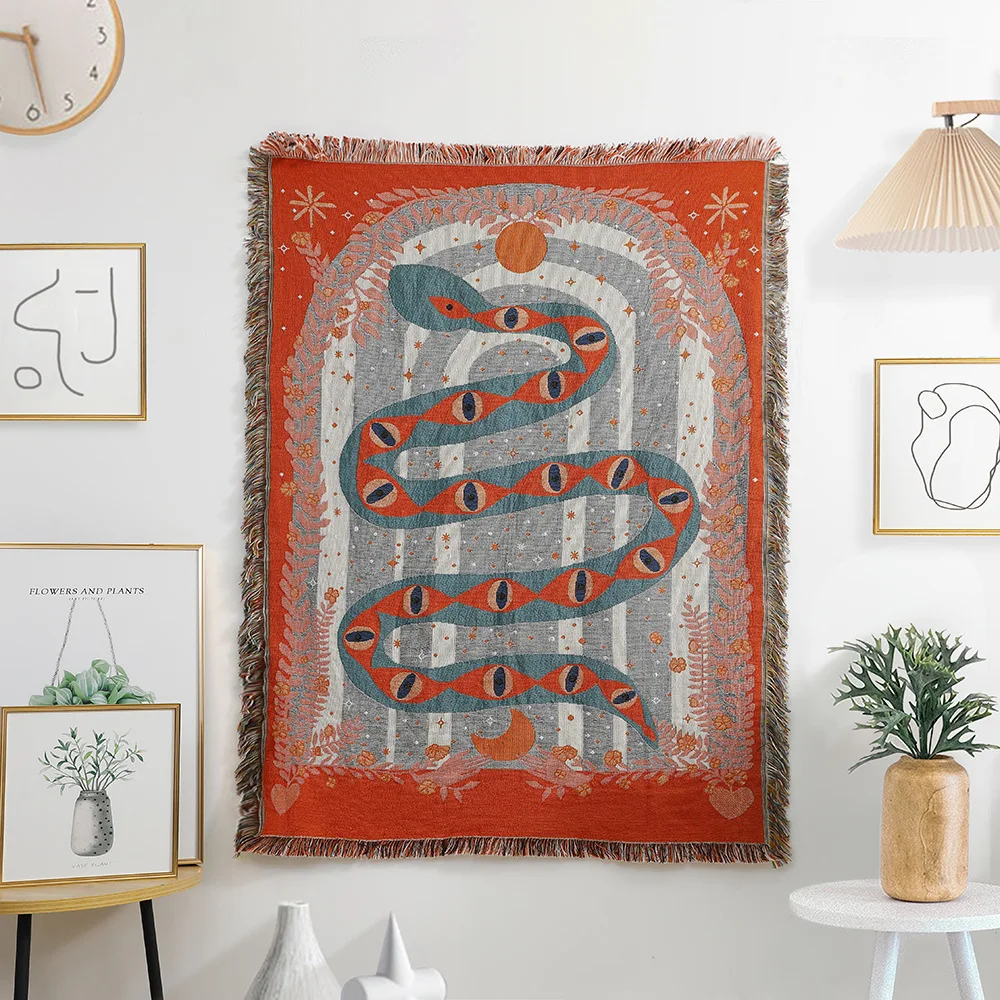 

Boho Snake Sofa Cover Blanket With Tassel Bohemian Lounge Blanket Bed Plaid Tapestry Outdoor Camping Blanket