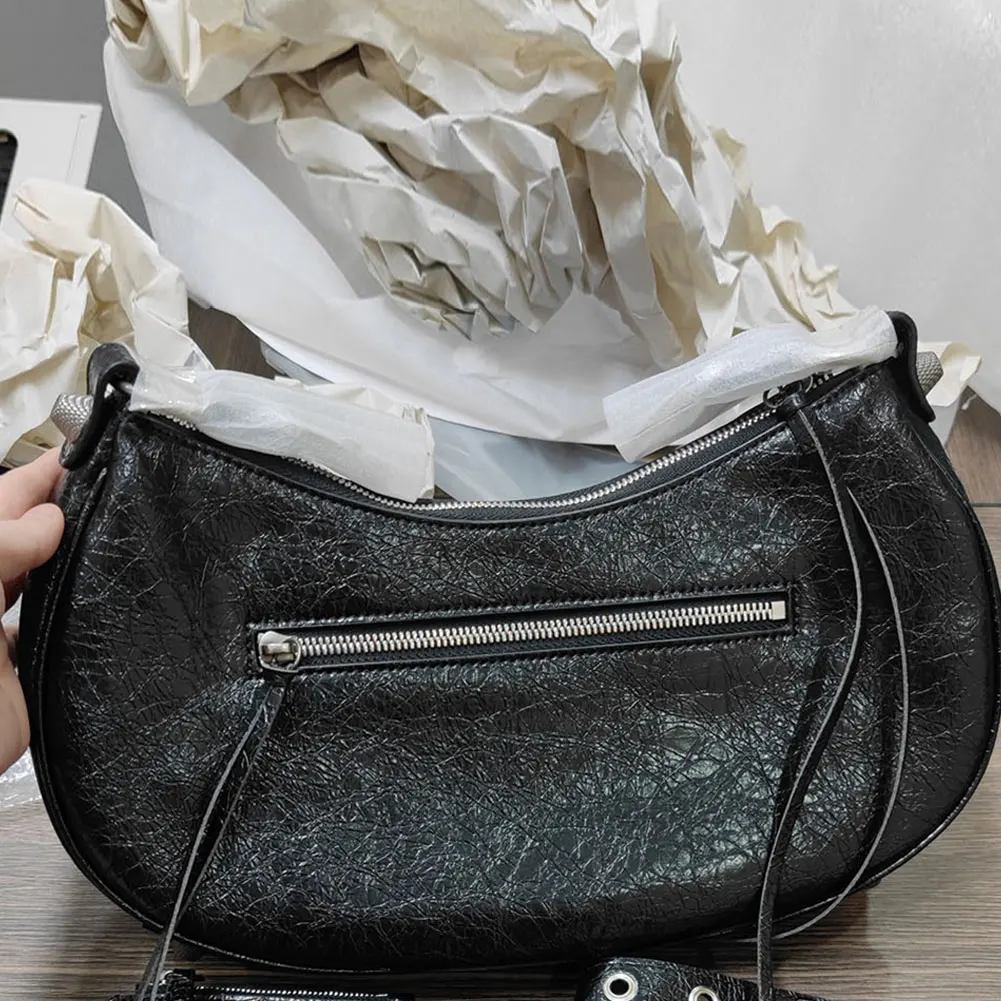 

Y2K New 2023 Genuine Leather Black Pink White Gothic Fashion Crossbody Shoulder Bags Purse Women Biker Bags