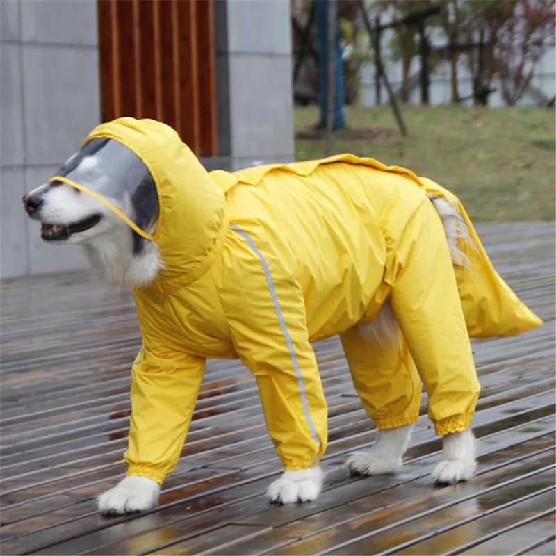 

Waterproof Dog Clothes Raincoat Jumpsuit Large Dog Breathable Reflective Tail Covered Dog Raincoat Male Bitches