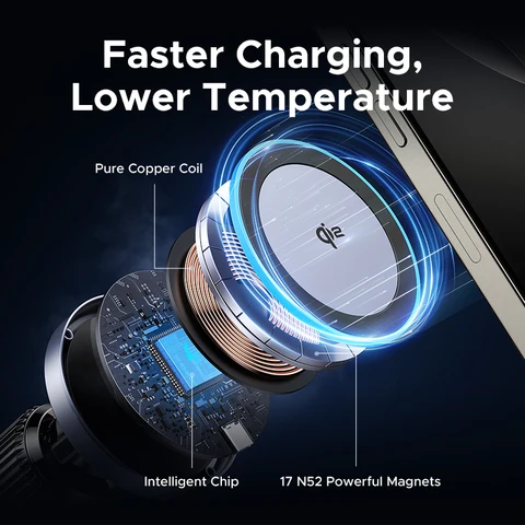 UGREEN Qi2 15 Вт Магнитный автомобильный держатель для телефона Беспроводное зарядное устройство Подставка для iPhone 16 Pro Max Зарядка для автомобильного зарядного устройства Magsafe Светодиодная подсветка