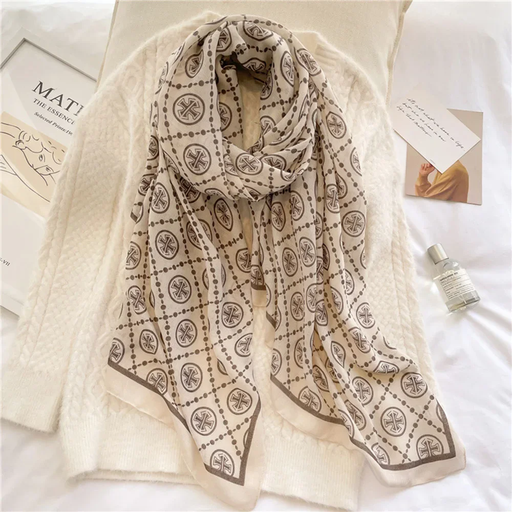 

2023 New Autumn Winter Women Luxury Silk Scarf 180X90cm Large Size Shawl Warm Wraps Ladies Hijab Foulard Pashmina Popular Turba