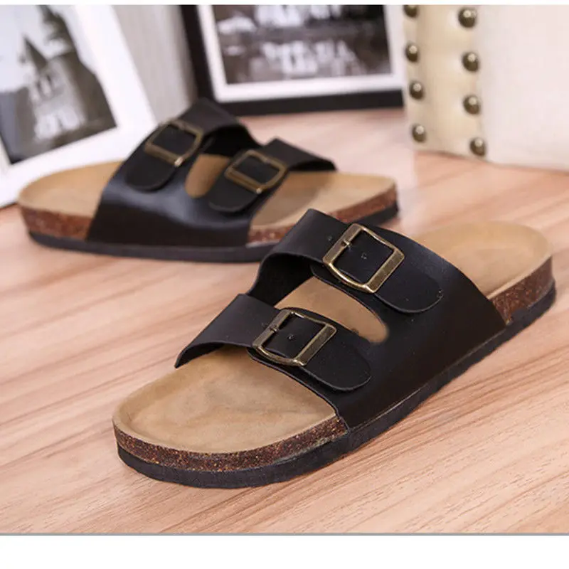 

2022 Couples Cork Slippers Female Summer Fashion Buckle Outside Beach Sandals Women's Flats Shoes Non Slip Peep Toe Flip Flop