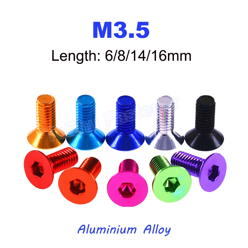 

1-10pcs M3.5 Length 6~16mm Aluminium Alloy Hexagon Hex Socket Head Flat Countersunk Allen Bolt Screws Mechanical Screw Anodizing