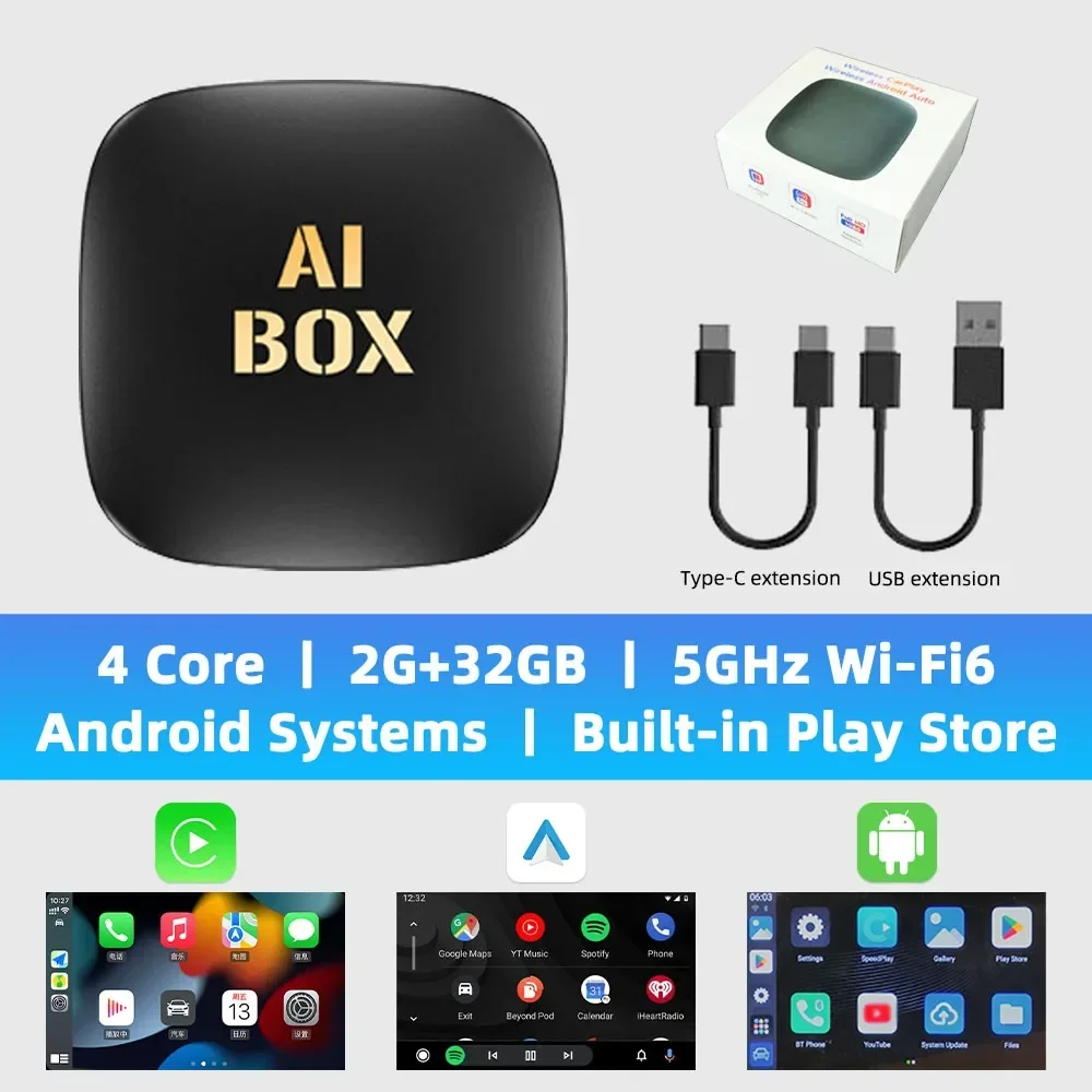 

Android Ai Box Проводной к беспроводному адаптеру Carplay Android Auto WiFi для Youtube Nexflit Cars Smart Ai Box Bulit in Play Stroe