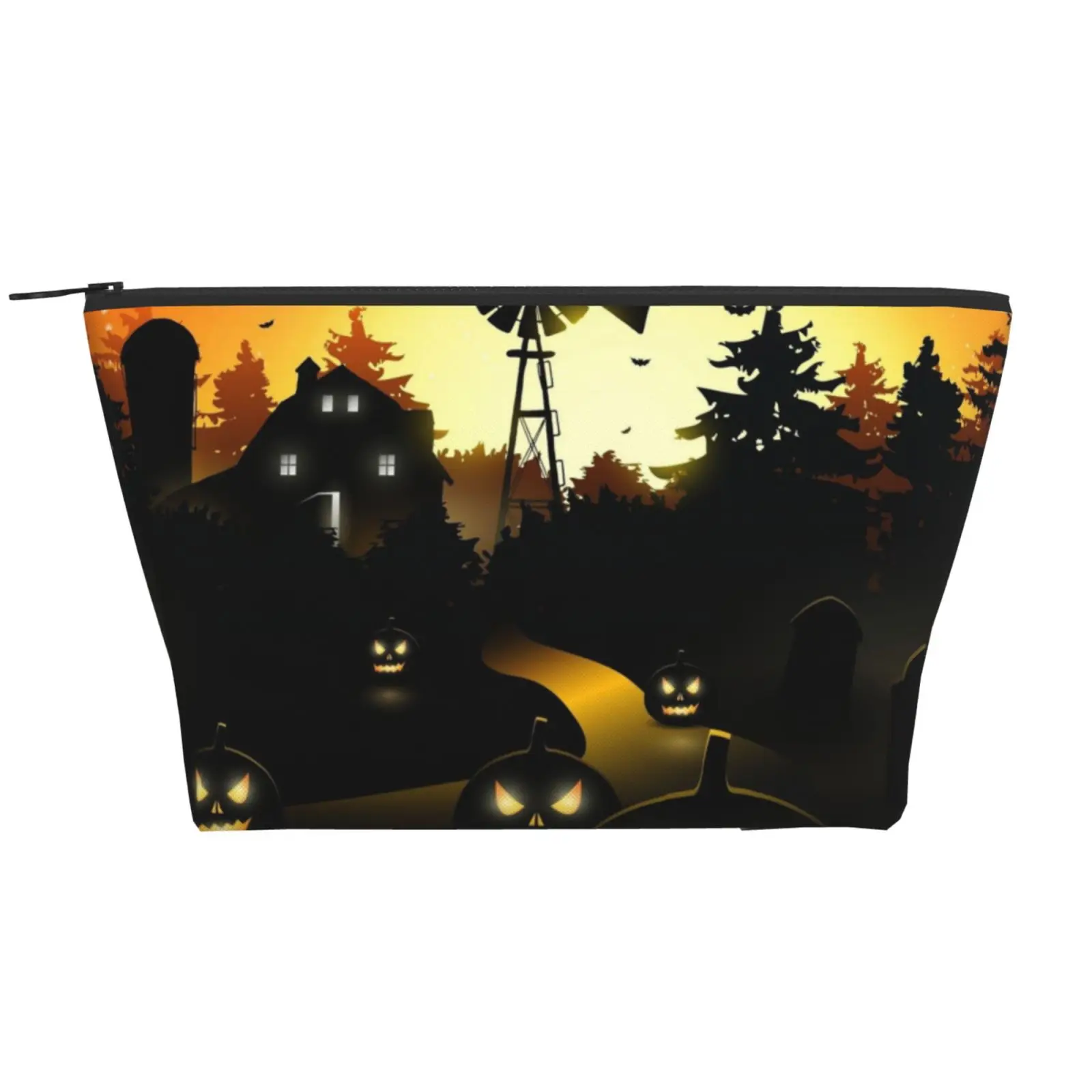 

Pumpkins Scary Halloween Night Cosmetic Bag Makeup Organizer Trapezoid Daily Storage Bag Polyester Folding Stocked