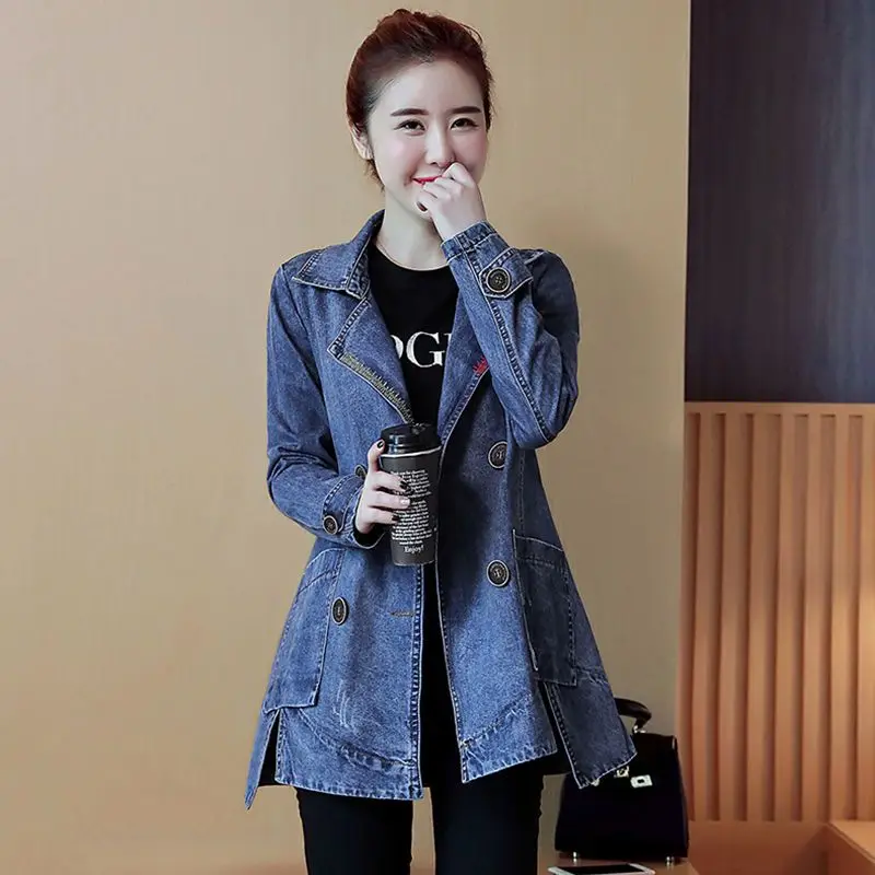 Джинсовая куртка для женщин однотонное весенне-осеннее ковбойское пальто