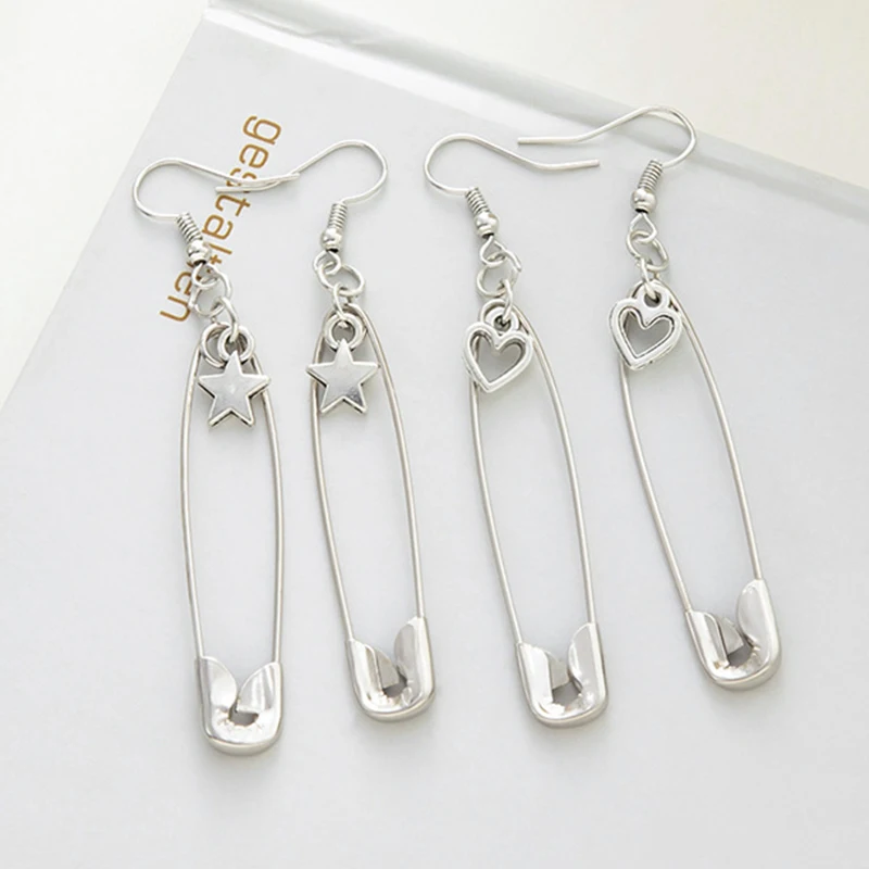 

Punk Rock Paper Clip Shape Dangle Earrings Woman's Trendy Silver Color Long Pendant Ear Exquisite Minimalist Jewelry Wholesale