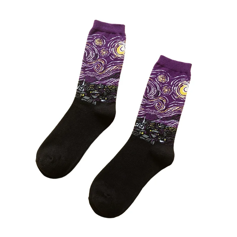 Funny Cotton Art Oil Painting French Style Socks for Men and Women Fashion Casual Novelty Colorful Middle Calf Summer Spring