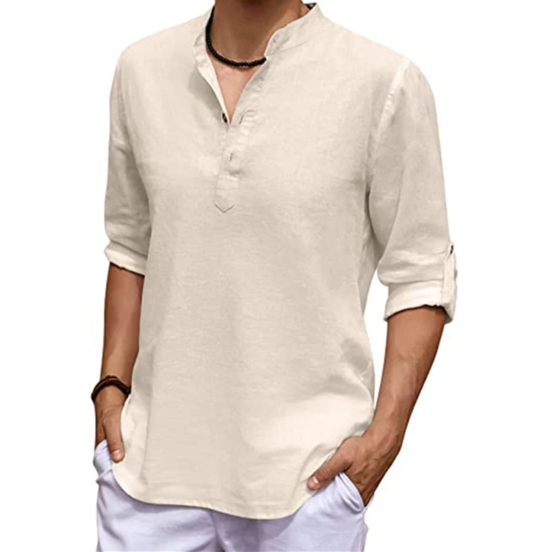 

2022 Spring Men Summer Cotton Linen Shirt Long Sleeve Branded T Shirt Men's Clothing Casual Loose Tops Male White Shirts Blouses