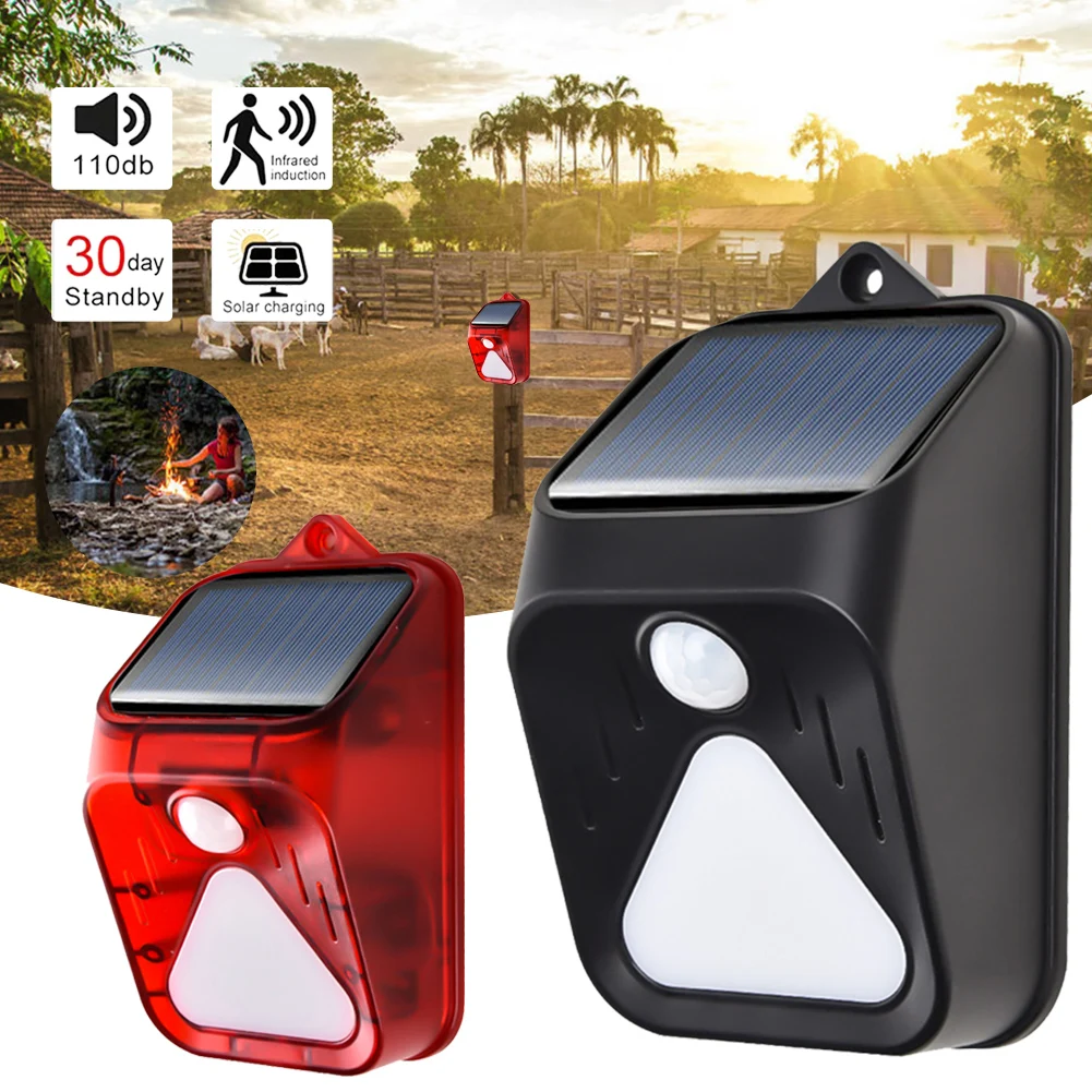 

Solar Strobe Alarm Light Motion Detector Security Siren Light IP65 Waterproof Sound Alarm Lamp Night Mode for Home Yard Farm