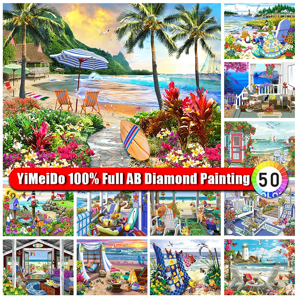 

YiMeiDo 5D DIY Scenery Full 100% AB Seaside Beach Diamond Painting Kit Flower Diamond Embroidery Handmade Mosaic Home Decor Gift