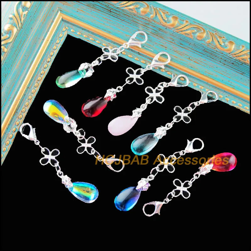 

8Pcs Mixed Teardrop Charms Silver Plated Clover Leaves Bail With Clasps 10x32mm