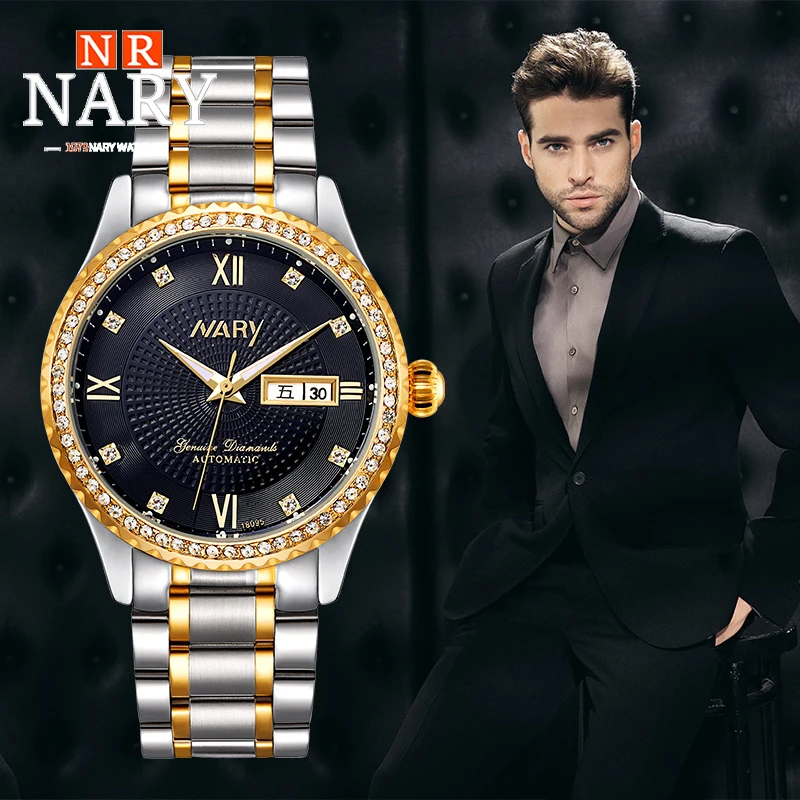 NARY Watch for Men High Quality Luxury Fashion Business Relogio Masculino Waterproof Luminous Date Week montre homme 18095