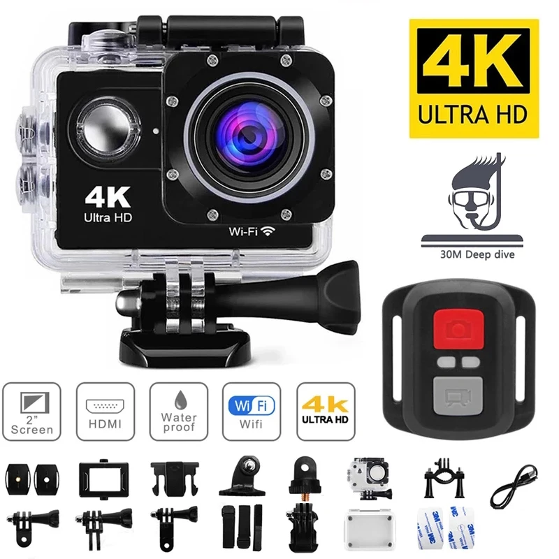 

4K Экшн-камера 1080P/30FPS WiFi 2,0 "170D, Подводная Водонепроницаемая камера для видеозаписи на шлем, спортивные камеры, уличная мини-камера