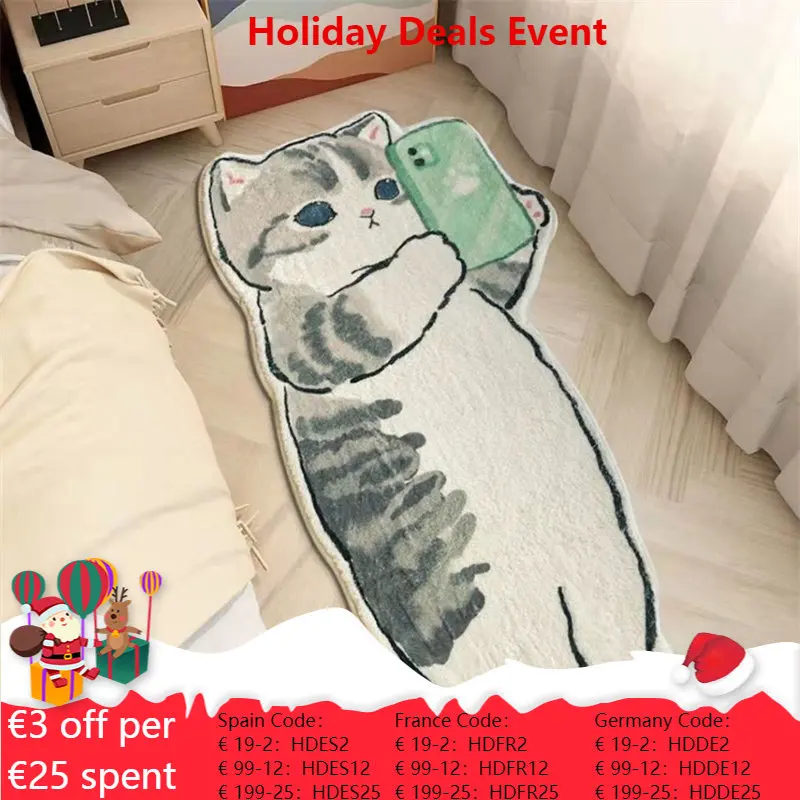 

Cute Cat Bedroom Carpet Rectangle Bedside Kids Mats Bedroom Area Rugs Flooring Long Carpet Carton Carpets Non-slip Floor Mat