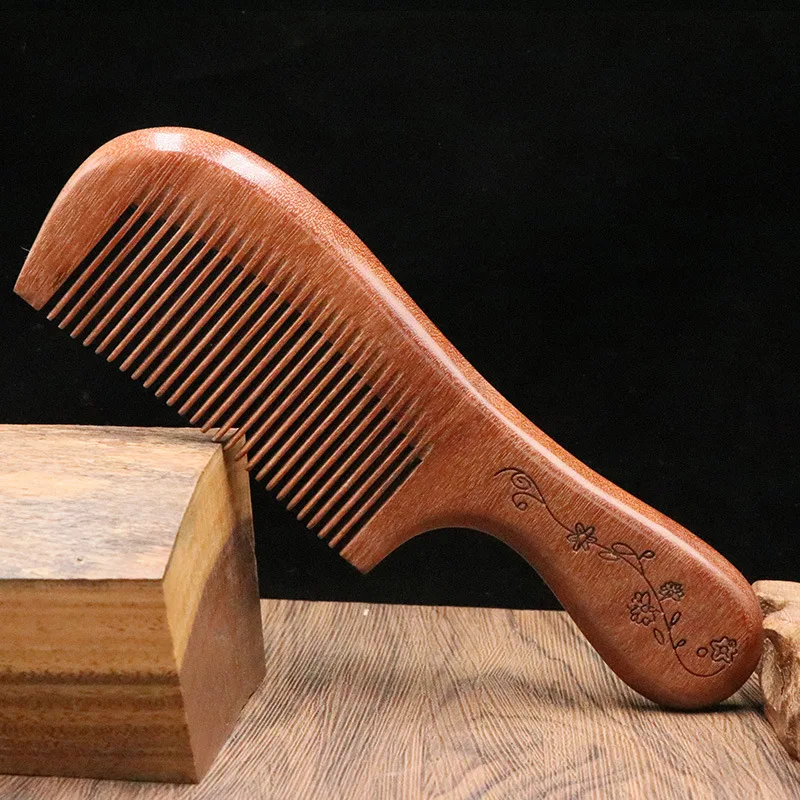 

Popular Thickened Sandalwood Comb 19cm Large Handle Comb Old Peach Comb