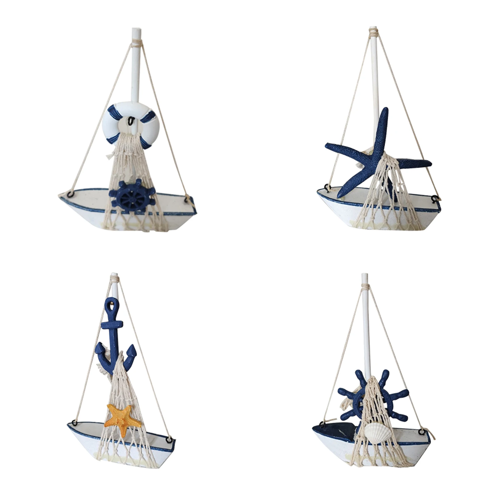 4pcs/set Desktop Cute Home Decor Wooden Sailboat Miniature Office Gift Model Mediterranean Style Display Ornament Craft