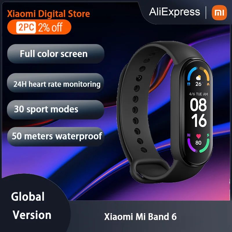 Global Version Xiaomi Mi Band 6 Smart Bracelet 1.56"AMOLED Screen miBand 6 Heart Rate Fitness Traker Bluetooth 5 ATM Waterproof