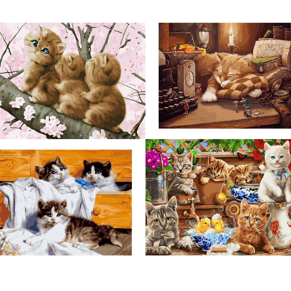 

DIY Painting By Numbers Animal Kitten 40x50cm HandPainted Oil Painting Drawing On Canvas Kill Time Unique Gift Home Decoration