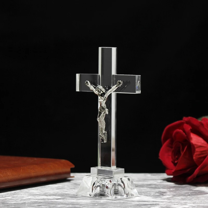 Кристалл Иисуса для статуи креста дома церкви настольного украшения религиозный
