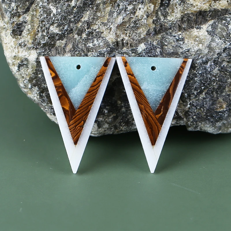

Jewelry accessories,Triangle Amazonite,White Jade,Boulder Opal Eye Intarsia Gemstone beaded earrings, 30x20x3mm6.6g