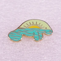 manatee sunrise landscape mixed with animals pin fashionable creative cartoon brooch lovely enamel badge clothing accessories