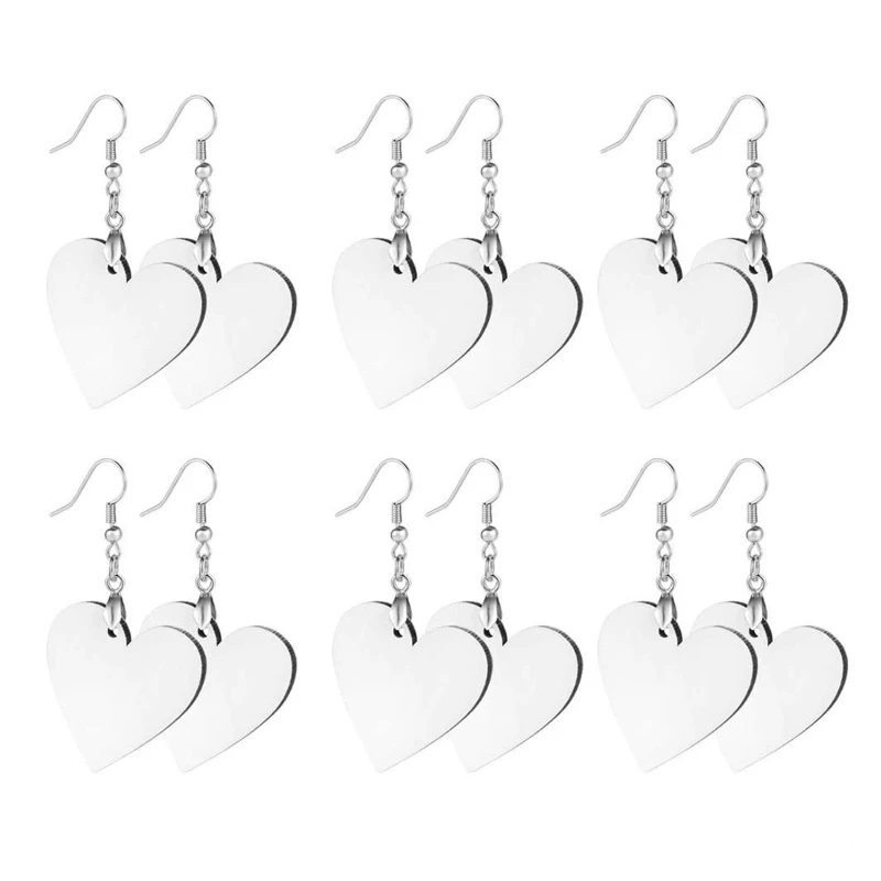 

12Pieces/Set Sublimation Earring Blanks Unfinished Heart Shape Earring Pendant with Earring Hooks for Jewelry DIY Making