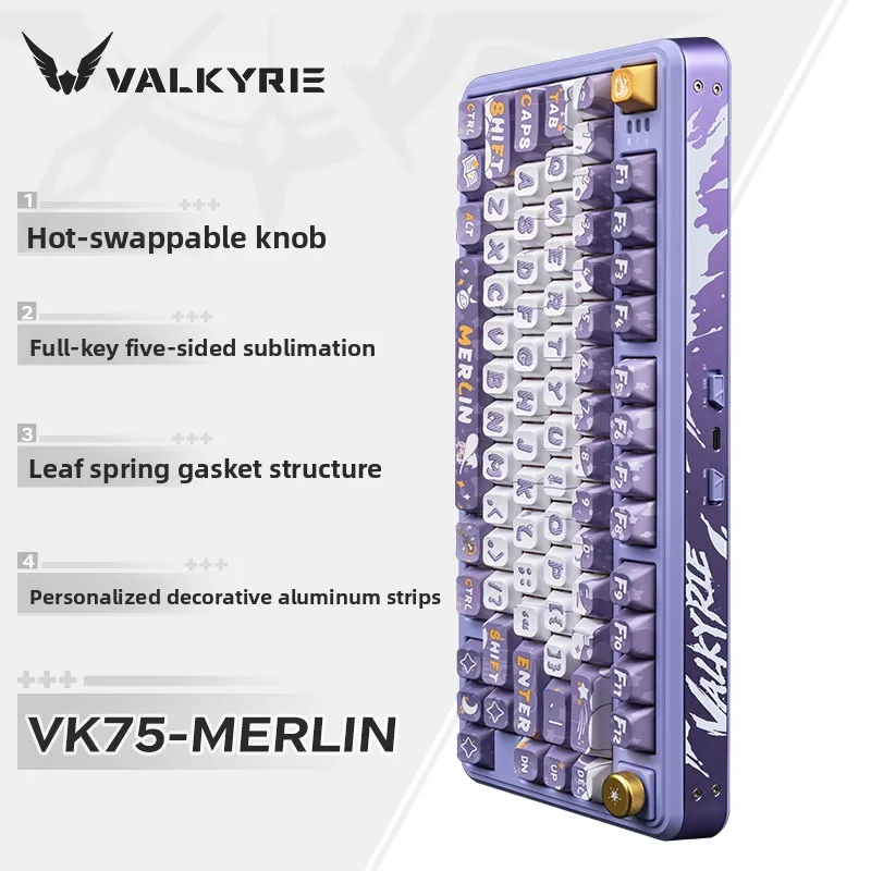 Фото VALKYRIE VK75 Индивидуальная механическая клавиатура, проводная/Bluetooth/трехрежимная игровая клавиатура, игровой подарок №3