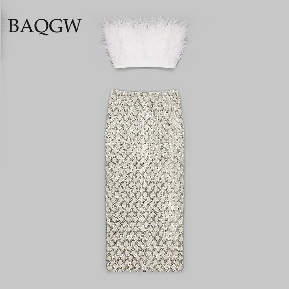 Женский комплект из двух предметов укороченный топ с перьями пикантный