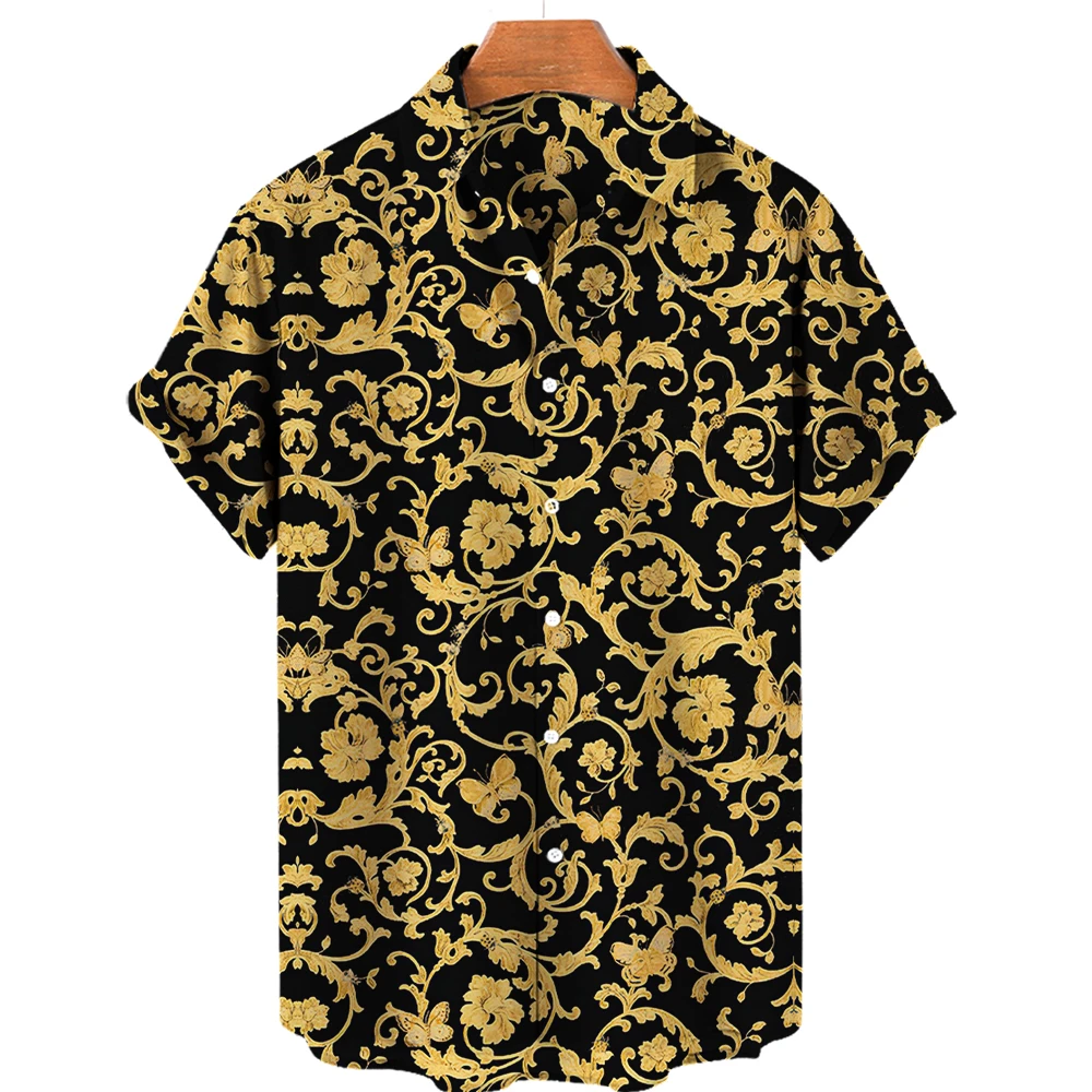 

Cardigan Luxury Shirt for Men Baroque Style 3D Mens Shirts Hawaiian Summer Oversized Tops Buton Short Sleeve Loose Male Clothing