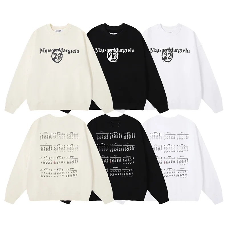 

MM6 Margiela Calendar Letters Design Graffiti Print Long Sleeve Hoodies for Men Women Couples Loose Sweatshirt