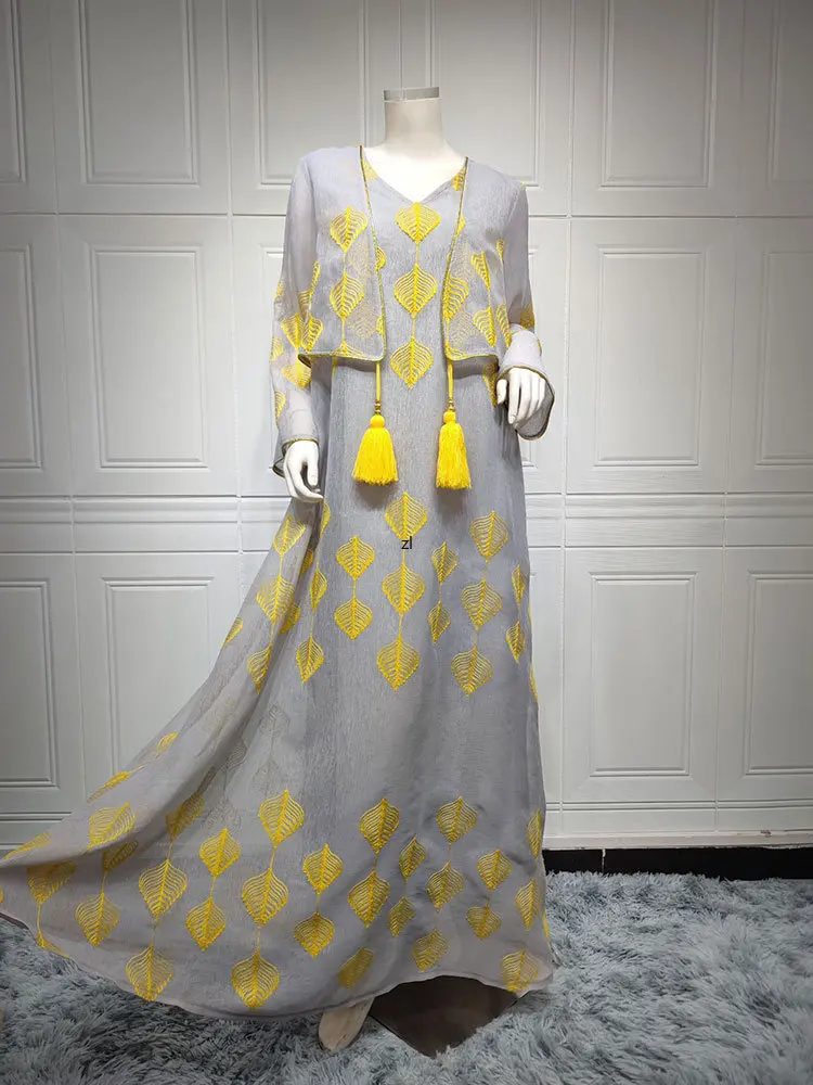 Tassel Abaya Arab Long Dress Women Embroidered Eid Party Muslim Dresses Gulf Jalabiya Fake 2-piece Dubai Moroccan Kaftan Abayas