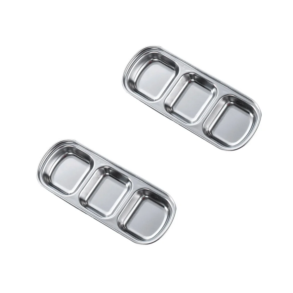 

Plate Dipping Steel Sauce Compartment Stainless Divided Plates Bowls Appetizer Dish Condiment Dip Dishes Seasoning Serving