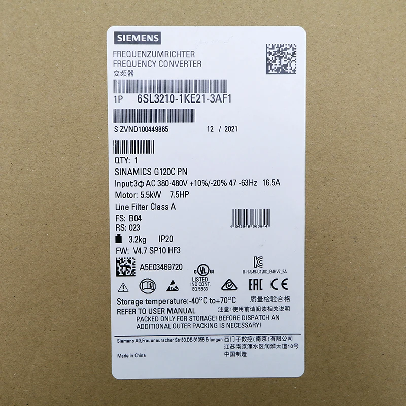 

Новый модуль Siemens 6SL3210-1KE21-3AF1 SINAMICS G120C