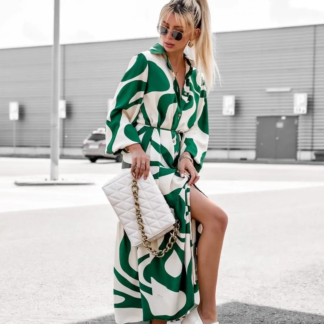 Платье для женщин Осеннее модное повседневное свободное платье-рубашка с