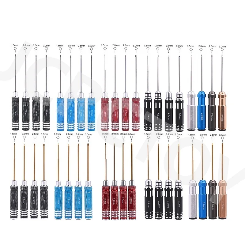 

RC 1.5 2.0 2.5 3.0mm Hex Screw Driver Set Hard Steel/Titanium Plating Hardened Screwdriver For 1/8 1/10 1/12 1/16 Model Car Boat