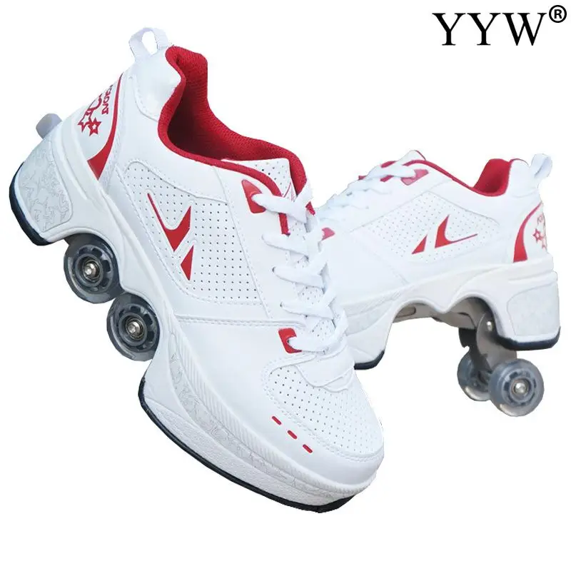 2022 Deform Wheel Skates Roller Skate Shoes With 4-Wheel Casual Deformation Parkour Runaway Sneakers Adult Children Rounds Walk