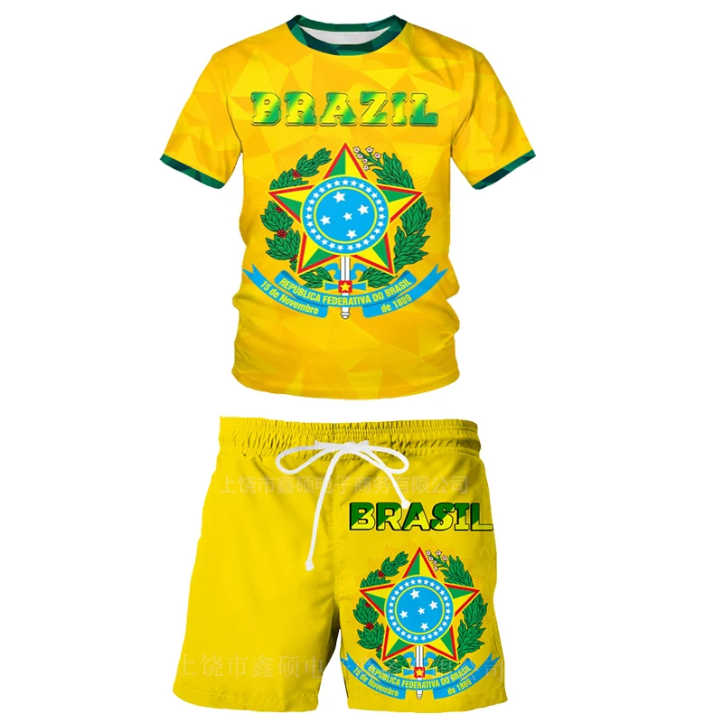 

Мужской комплект из футболки и шортов с рисунком бразильского флага