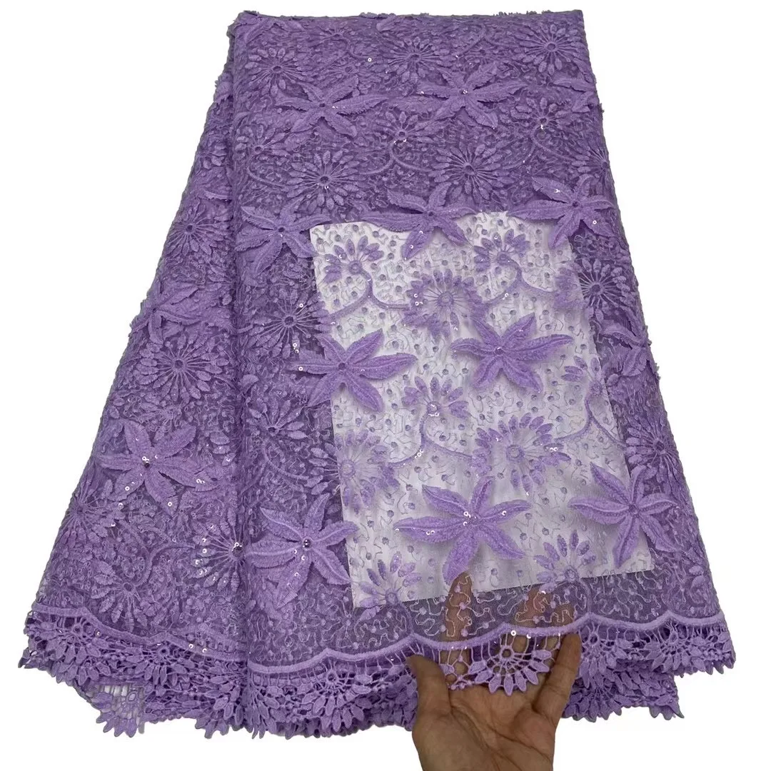 

New Arrival French Purple Cord Mesh Lace Punch Fabric Africa 2022 High Quality Sequin 5 Yards Fabric Nigerian Women Dress Sew
